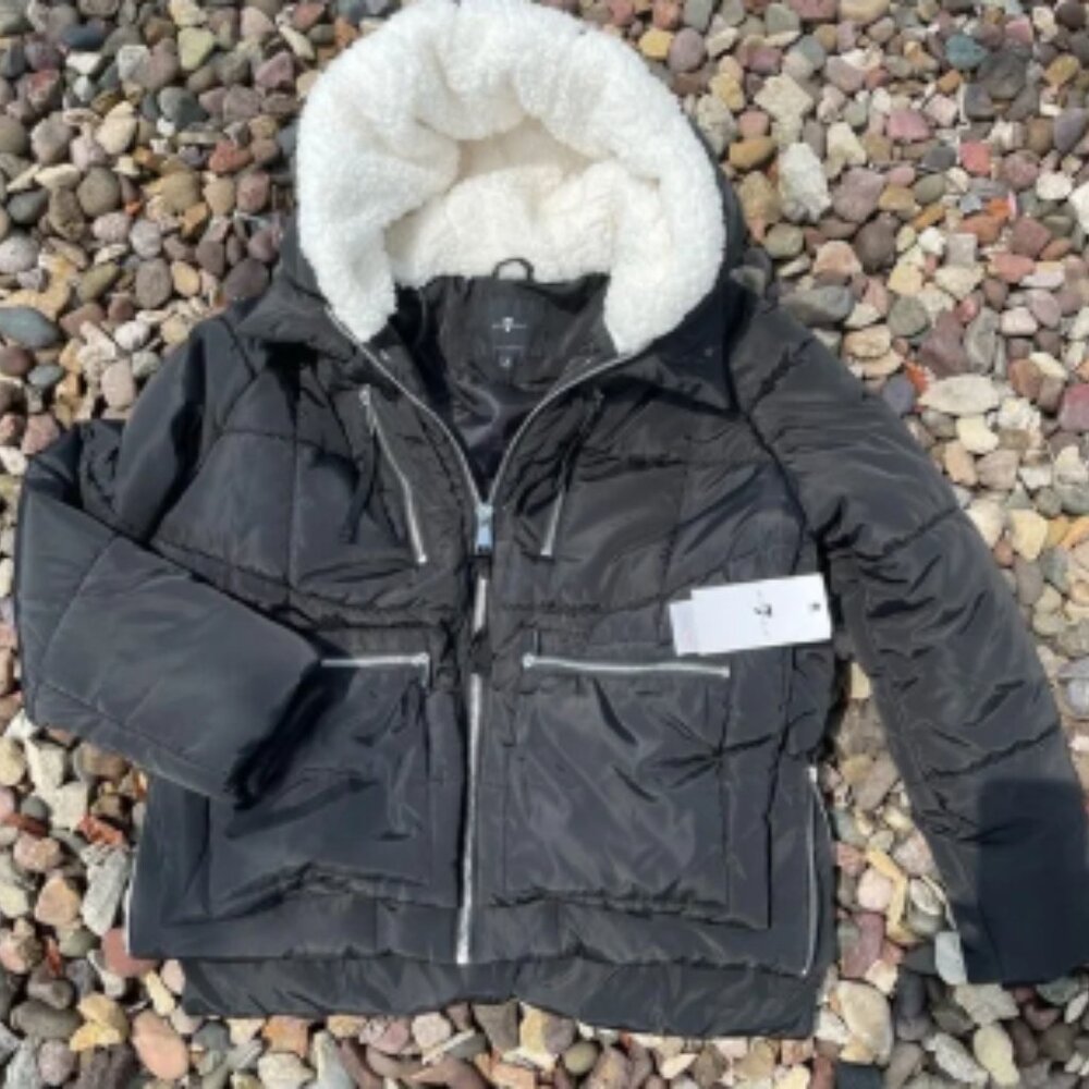 7 For All Mankind black thermal puff coat Size Medium New!